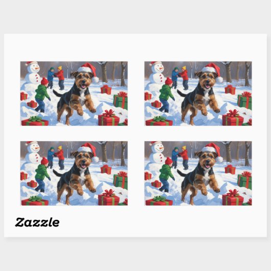 チェサピーク湾リトリエバー雪とクリスマスハット 長方形シール (シート)