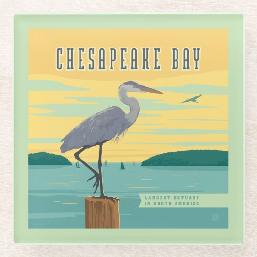 チェサピーク湾北アメリカ最大の河口 ガラスコースター (正面)