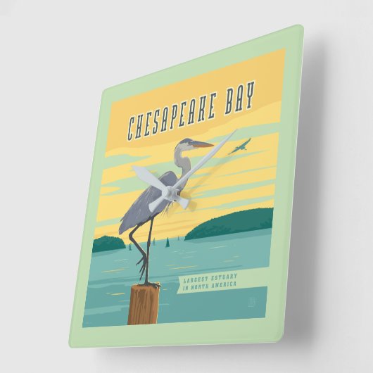 チェサピーク湾北アメリカ最大の河口 スクエア壁時計 (傾斜)