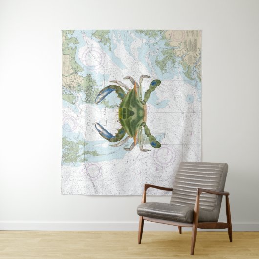 チェサピーク湾海図を持つ青いカ航海のニ タペストリー (インサイチュ)