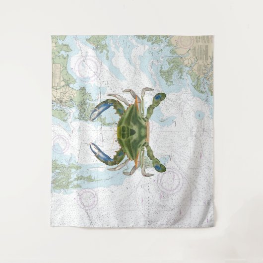 チェサピーク湾海図を持つ青いカ航海のニ タペストリー (正面)