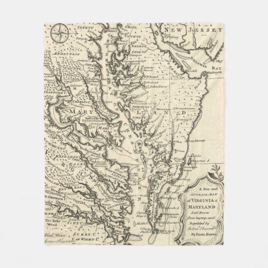 チェサピーク湾(1752年)のヴィンテージの地図 フリースブランケット (正面)