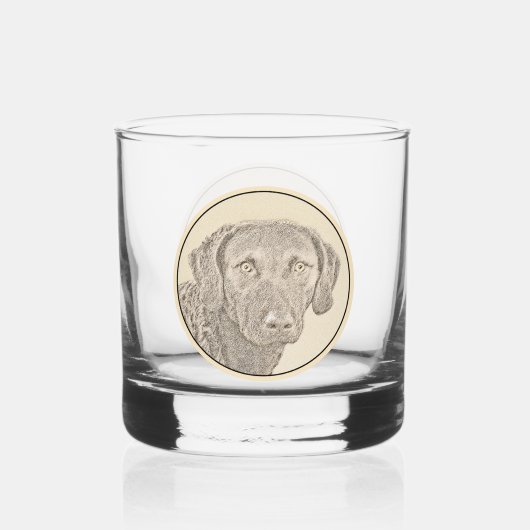 チェサピーク絵画ベイリトリバーオリジナルドッグアート ウイスキーグラス (正面)