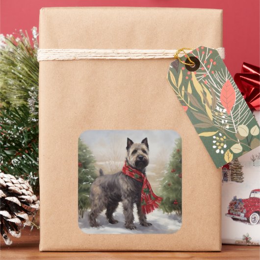 チェサピーク・クリスマスの雪の中の犬 スクエアシール (クリスマス)