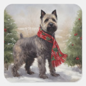チェサピーク・クリスマスの雪の中の犬 スクエアシール (正面)