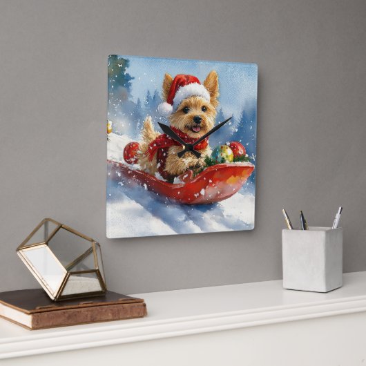 チェサピーク・ベイ・テリアの犬とそりでクリスマス スクエア壁時計 (オフィス)