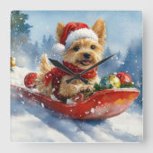 チェサピーク・ベイ・テリアの犬とそりでクリスマス スクエア壁時計 (正面)