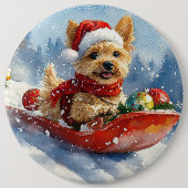 チェサピーク・ベイ・テリアの犬とそりでクリスマス 缶バッジ (正面)
