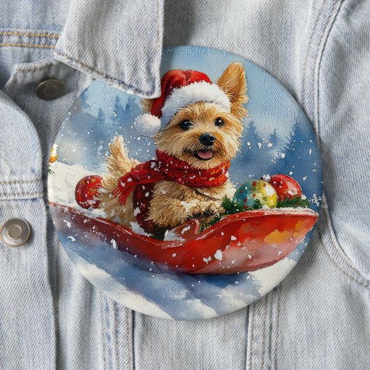 チェサピーク・ベイ・テリアの犬とそりでクリスマス 缶バッジ (インサイチュ)