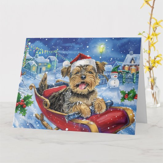 チェサピーク・ベイ・テリア そり 雪 クリスマス カード (黄色い花)