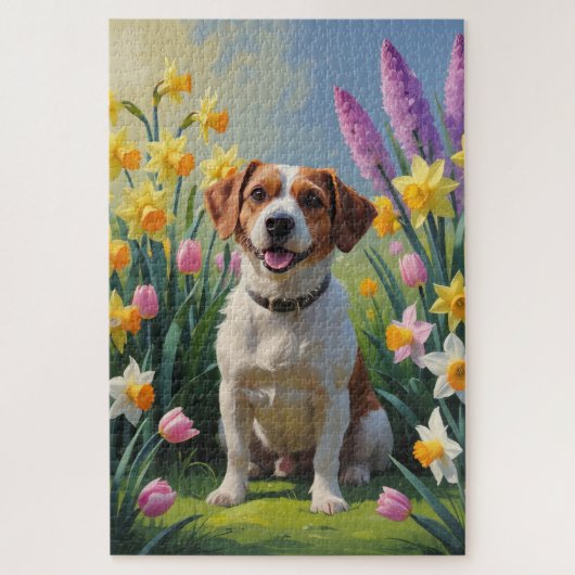 チェサピーク・ベイ・テリア 春の花の絵画 ジグソーパズル (縦)