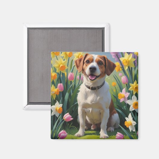 チェサピーク・ベイ・テリア 春の花の絵 マグネット (正面/裏面)