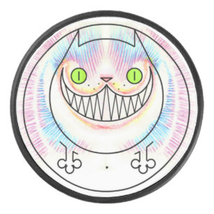 チェシャねこのニヤニヤ笑いを浮かべた漫画の太った猫パック アイスホッケーパック