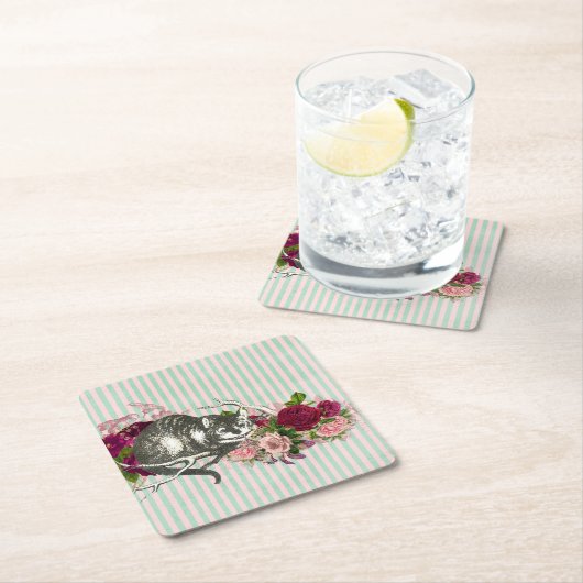 チェシャファンシーキャットコラージュ スクエアペーパーコースター (インサイチュ)