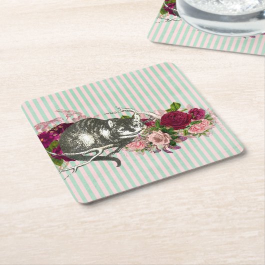 チェシャファンシーキャットコラージュ スクエアペーパーコースター (アングル)