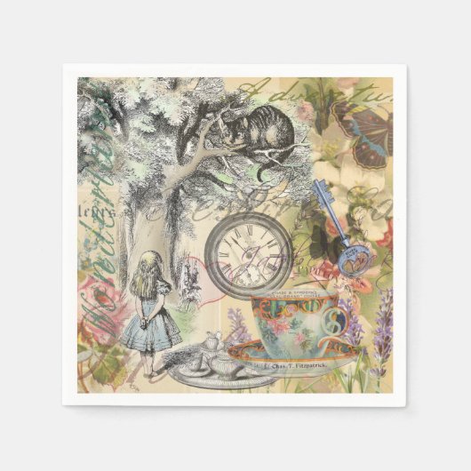 チェシャーキャットアリスワンダーランドクラシック スタンダードカクテルナプキン (正面)