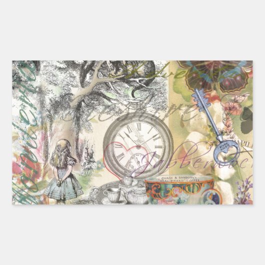 チェシャーキャットアリスワンダーランドクラシック 長方形シール (正面)