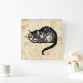 チェシャーキャットアリスinワンダーランドアートイラストレーション スクエア壁時計 (ホーム)