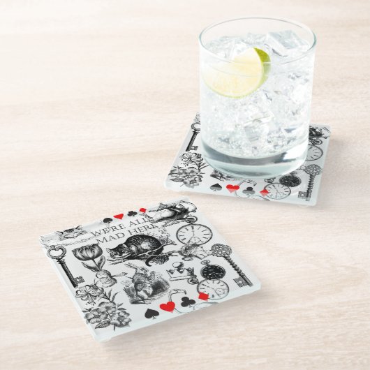 チェシャーキャットクラシックアリスin wonderland不機嫌 ガラスコースター (アングル)