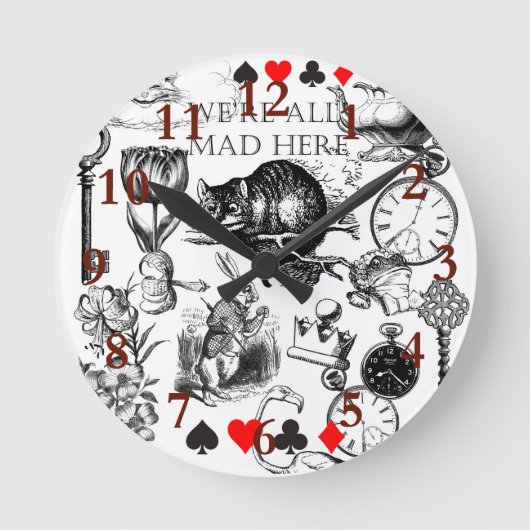 チェシャーキャットクラシックアリスin wonderland不機嫌 ラウンド壁時計 (正面)