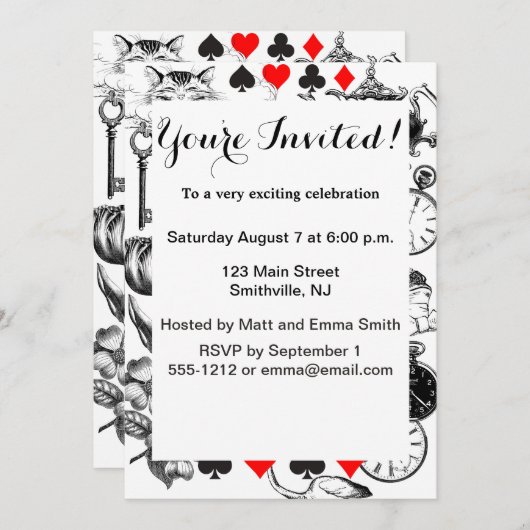 チェシャーキャットクラシックアリスin wonderland不機嫌 招待状 (正面/裏面)