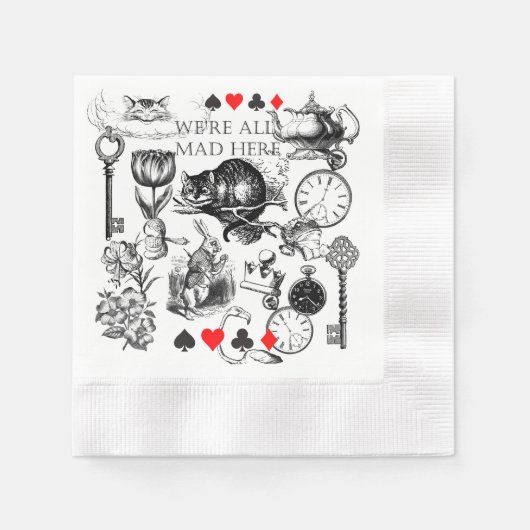 チェシャーキャットクラシックアリスin wonderland不機嫌 縁ありカクテルナプキン (正面)