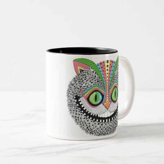 チェシャーサイケデリックな猫 ツートーンマグカップ (正面右)
