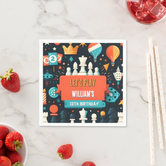 チェスのキングとクイーンゲームの夜を13誕生日 スタンダードカクテルナプキン (インサイチュ)