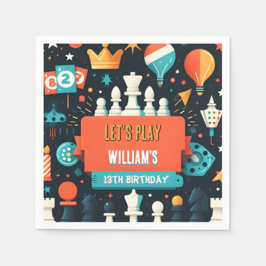 チェスのキングとクイーンゲームの夜を13誕生日 スタンダードカクテルナプキン (正面)