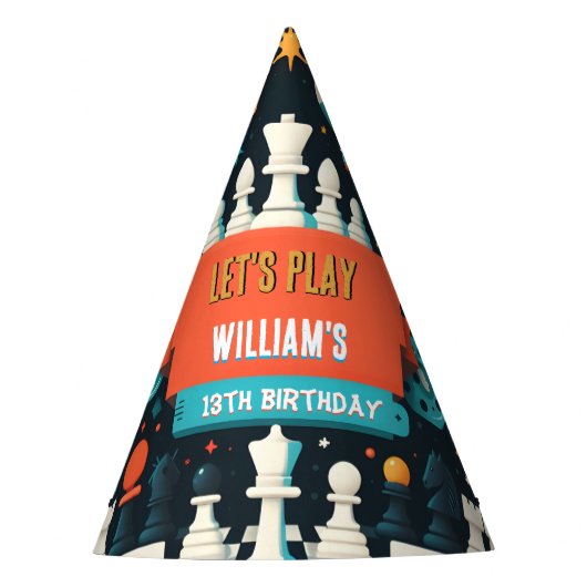 チェスのキングとクイーンゲームの夜を13誕生日 パーティーハット (正面)