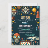 チェスのキングとクイーンゲームナイト13誕生日 招待状 (正面)