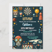 チェスのキングとクイーンゲームナイト13誕生日 招待状 (正面)