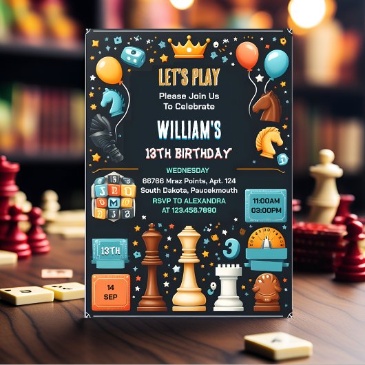 チェスのキングとクイーンゲームナイト13誕生日 招待状
