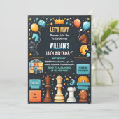 チェスのキングとクイーンゲームナイト13誕生日 招待状 (スタンド正面)