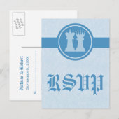 チェスのキングとクイーンRSVPポストカード（青） インビテーションポストカード (正面/裏面)