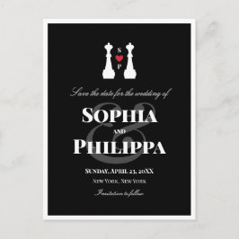 チェスのクイーン·ピースレズビアン·ウェディング·セーブ·ザ·デート 案内ポストカード