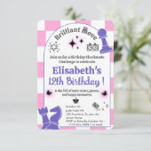 チェスのトーナメントの誕生日パーティーのための女の子テーマ 招待状 (スタンド正面)