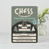 チェスのトーナメント誕生日パーティグリーンテーマゲーム 招待状 (スタンド正面)