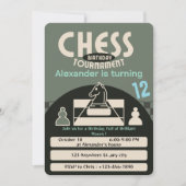 チェスのトーナメント誕生日パーティグリーンテーマゲーム 招待状 (正面)
