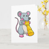 チェスのポーン駒と対局するネズミ カード (黄色い花)