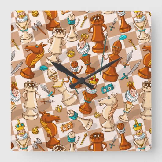 チェスの戦い スクエア壁時計 (正面)