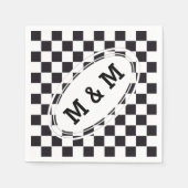 チェスの正方形のパターン – 黒+テキストと背景。 スタンダードカクテルナプキン (正面)