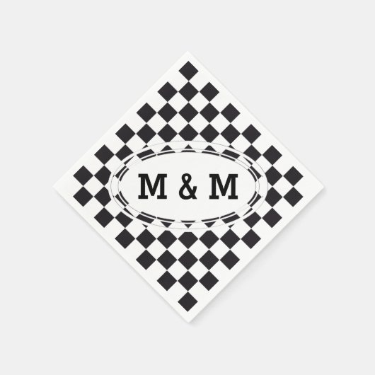 チェスの正方形のパターン – 黒+テキストと背景。 スタンダードカクテルナプキン (角)