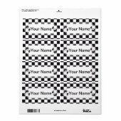 チェスの正方形のパターン – 黒+テキストと背景。 ラベル (フルシート)