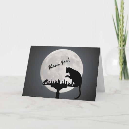 チェスの満月の猫とマウスゲーム サンキューカード (正面)