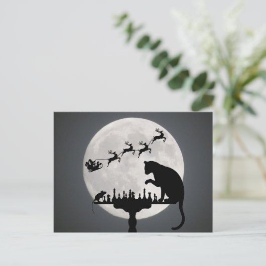 チェスの猫とマウスゲームサンタフルムーンクリスマス シーズンポストカード (スタンド正面)