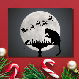チェスの猫とマウスゲームサンタフルムーンクリスマス シーズンポストカード