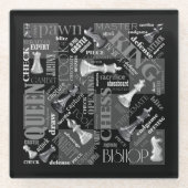 チェスの用語とピースの白黒ID784 ガラスコースター (正面)