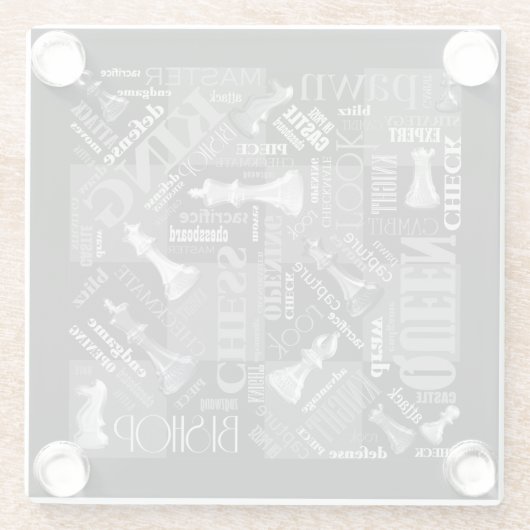 チェスの用語とピースの白黒ID784 ガラスコースター (裏面)