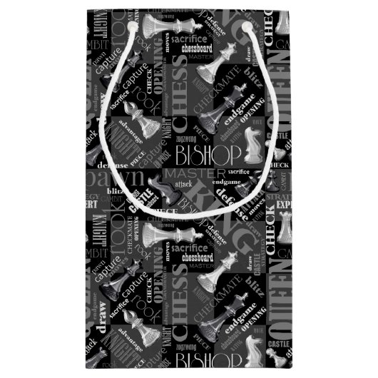 チェスの用語とピースの白黒ID784 スモールペーパーバッグ (裏面)